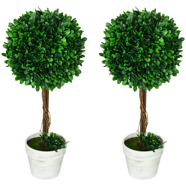 Alberi di bosso artificiali, set da 2, 60 cm, resistenti ai raggi UV, verdi