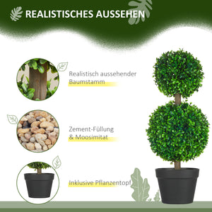 Pianta artificiale di bosso a doppia sfera 60 cm, resistente ai raggi UV, verde