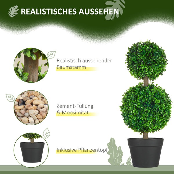 Pianta artificiale di bosso a doppia sfera 60 cm, resistente ai raggi UV, verde