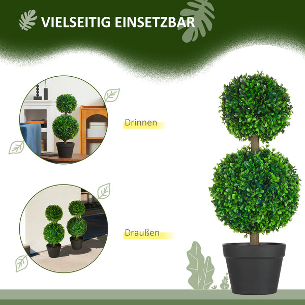 Pianta artificiale di bosso a doppia sfera 60 cm, resistente ai raggi UV, verde