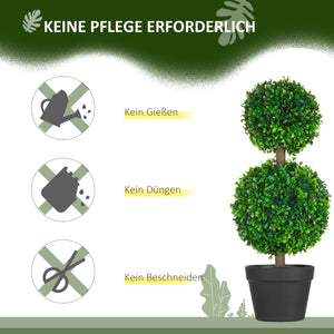 Pianta artificiale di bosso a doppia sfera 60 cm, resistente ai raggi UV, verde