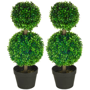 Pianta artificiale di bosso a doppia sfera 60 cm, resistente ai raggi UV, verde