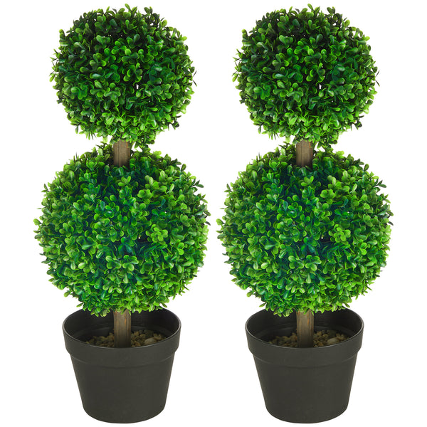 Pianta artificiale di bosso a doppia sfera 60 cm, resistente ai raggi UV, verde