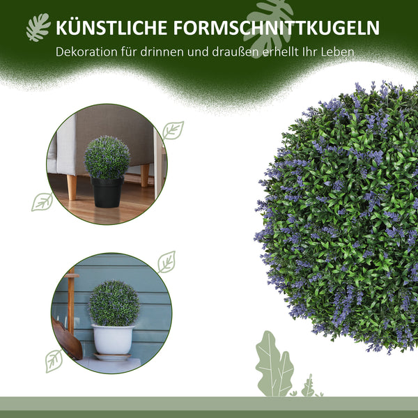 Lavanda artificiale, set da 2, altezza 42 cm, forma sferica, viola-verde
