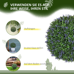 Lavanda artificiale, set da 2, altezza 42 cm, forma sferica, viola-verde