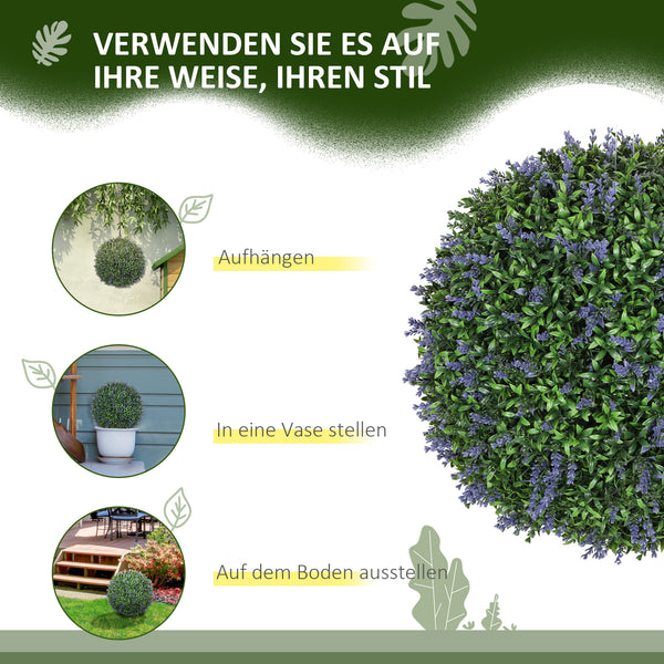 Lavanda artificiale, set da 2, altezza 42 cm, forma sferica, viola-verde
