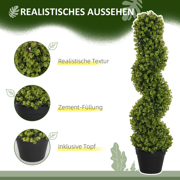 Eucalipto artificiale a spirale, set da 2, altezza 90 cm, verde