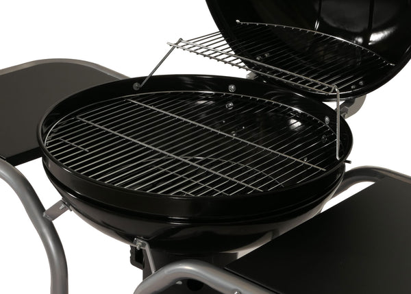 Holzkohle Kugelgrill mit Deckel & Ablagen, Stahl Emaille, schwarz