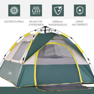 Kuppelzelt für 3 Personen 205x195x135cm aus Polyester Grün