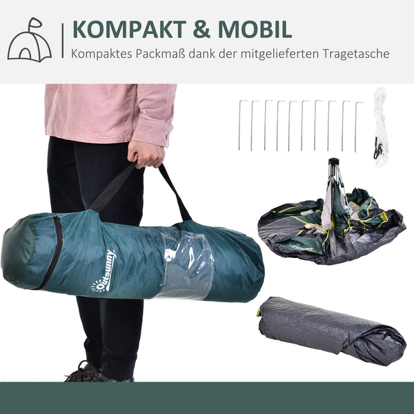 Kuppelzelt für 3 Personen 205x195x135cm aus Polyester Grün