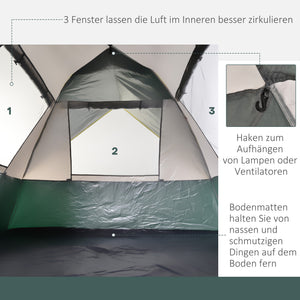 Kuppelzelt für 3 Personen 205x195x135cm aus Polyester Grün