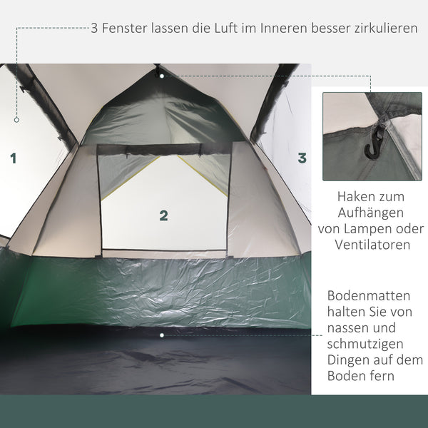 Kuppelzelt für 3 Personen 205x195x135cm aus Polyester Grün