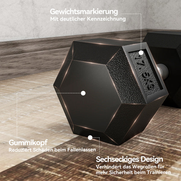 Kurzhantel mit Anti-Rutsch-Griff 35kg schwarz silber