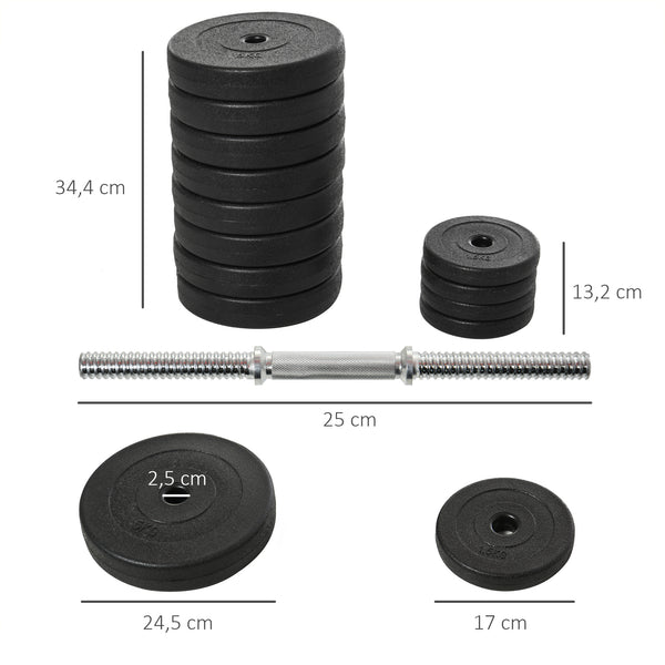 Kurzhantel-Set 50kg mit Stangen und Gewichten für Fitness