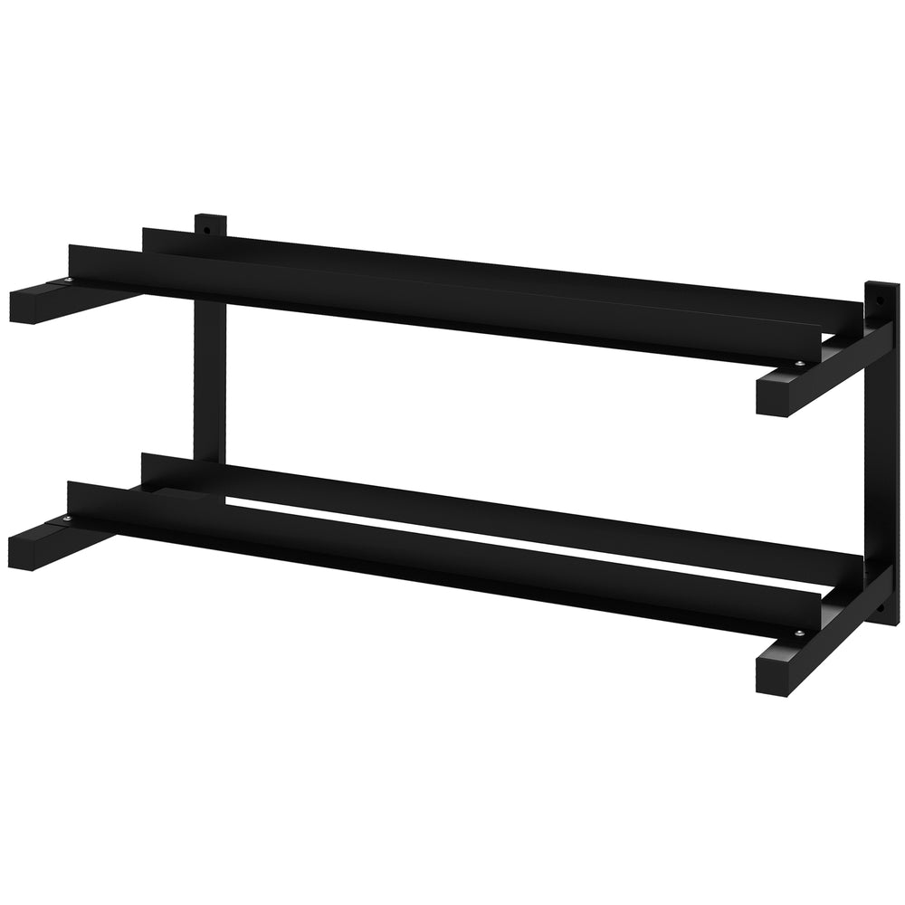Wall-mounted dumbbell rack for 70kg weights and kettlebells, space-saving