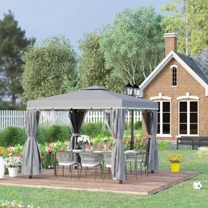 Pavillon für Garten mit zwei Dachebenen, Dunkelgrau, 3 x 3 x 2,7 m