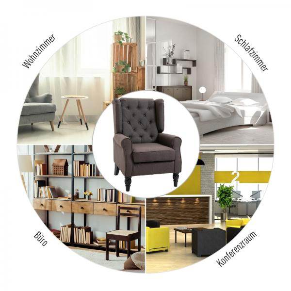 Einzelsessel Relaxsessel Ohrensessel Einzelstuhl Akzentsessel mit Tufting Holzfüsse Polyester Braun