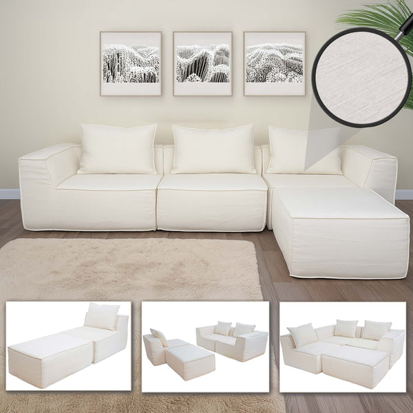 L-Sofa Lounge-Couch mit Ottomane modular rechts links 63x270x190cm creme