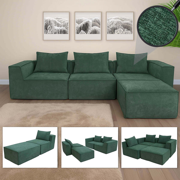L-Sofa Lounge-Couch mit Ottomane modular rechts links 63x270x190cm grün