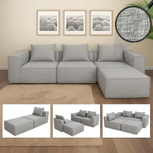 L-Sofa Lounge-Couch mit Ottomane modular rechts links 63x270x190cm hellgrau