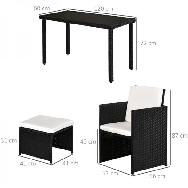 5-teilige Polyrattan Sitzgruppe Essgruppe Gartenset Garnitur mit Kissen Schwarz
