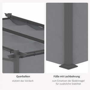 Pavillon Pergola, inklusive Befestigungsmaterial, ausziehbares Dach, Dunkelgrau