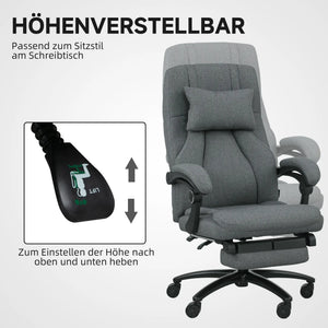 Bürostuhl höhenverstellbarer mit Fussstütze Massagefunktion, Leinen-Gefühl, Grau