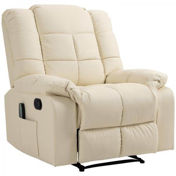 Massagesessel, Relaxsessel, 8 Vibrationspunkte, Liegefunktion, Kunstleder, cremeweiss