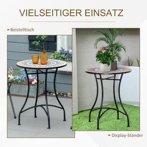 Mosaiktisch rund Bistrotisch Mosaikplatte Keramik Metall Rot+Blau+Weiss Ø60 cm