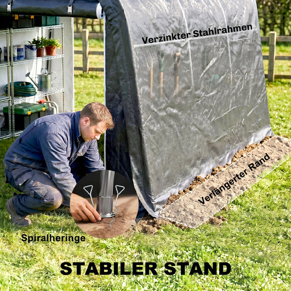 Lagerzelt Garten mit Stahlrahmen und grossen Türen 3x3m grau