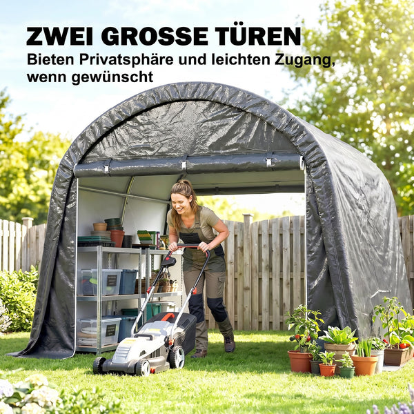 Lagerzelt Garten mit Stahlrahmen und grossen Türen 3x3m grau