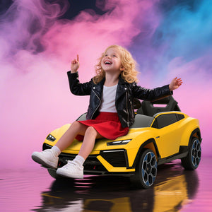 Kinder Elektroauto Lamborghini 12V mit Fernbedienung LED und Musik gelb