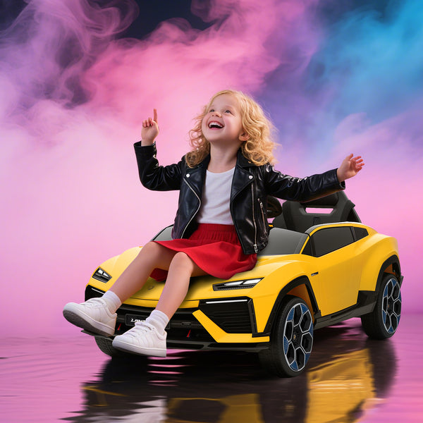 Kinder Elektroauto Lamborghini 12V mit Fernbedienung LED und Musik gelb
