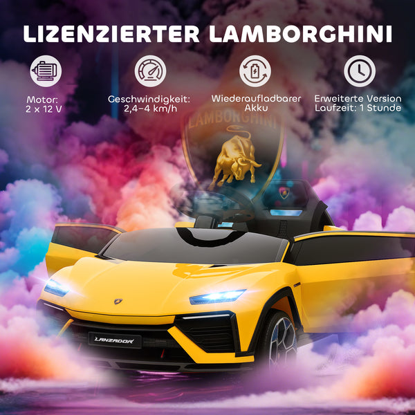 Kinder Elektroauto Lamborghini 12V mit Fernbedienung LED und Musik gelb