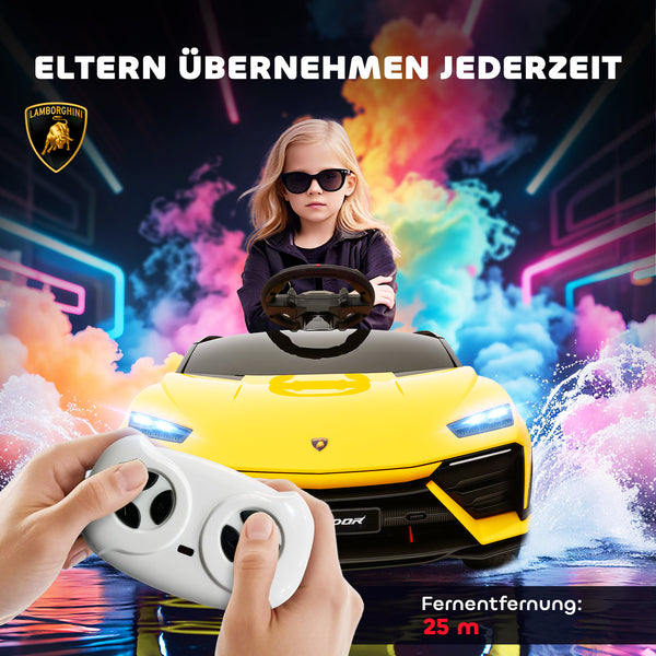 Kinder Elektroauto Lamborghini 12V mit Fernbedienung LED und Musik gelb