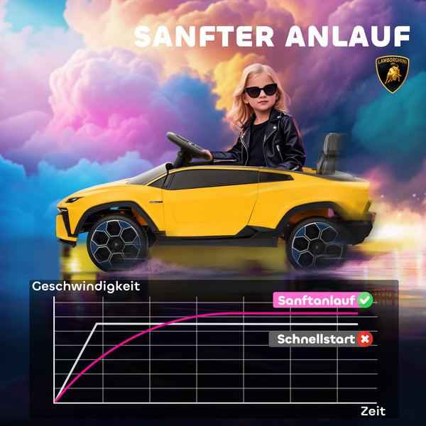 Kinder Elektroauto Lamborghini 12V mit Fernbedienung LED und Musik gelb