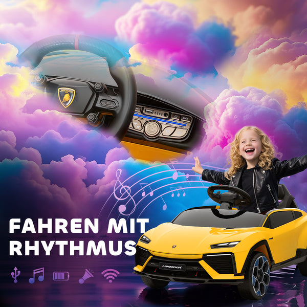 Kinder Elektroauto Lamborghini 12V mit Fernbedienung LED und Musik gelb