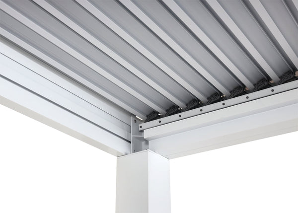 Lamellen Pergola Stanley Aluminium mit Lamellendach Regenrinne 3x3m weiss