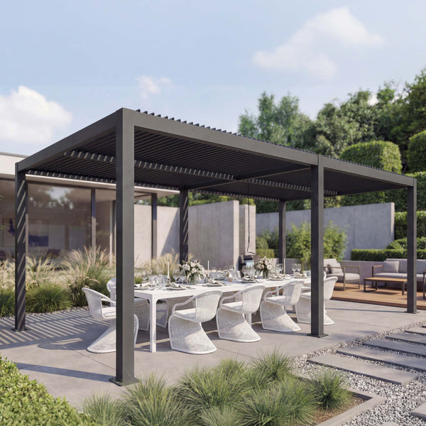 Lamellen Pergola Stanley Aluminium Lamellen Regenrinne 3x6m anthrazit