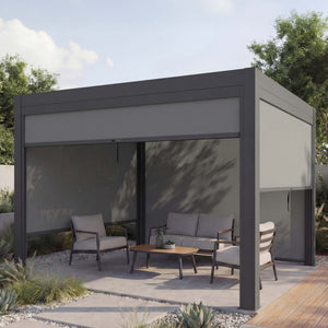 Lamellen Pergola Stanley Aluminium mit Seitenwand und Lamellen-Rollo 3x3m anthrazit