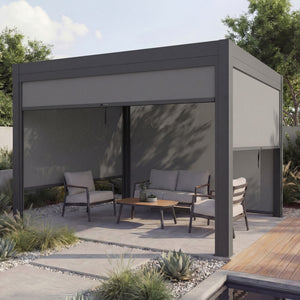 Lamellen Pergola Stanley Aluminium mit Seitenwand und Lamellen-Rollo 3x3m anthrazit