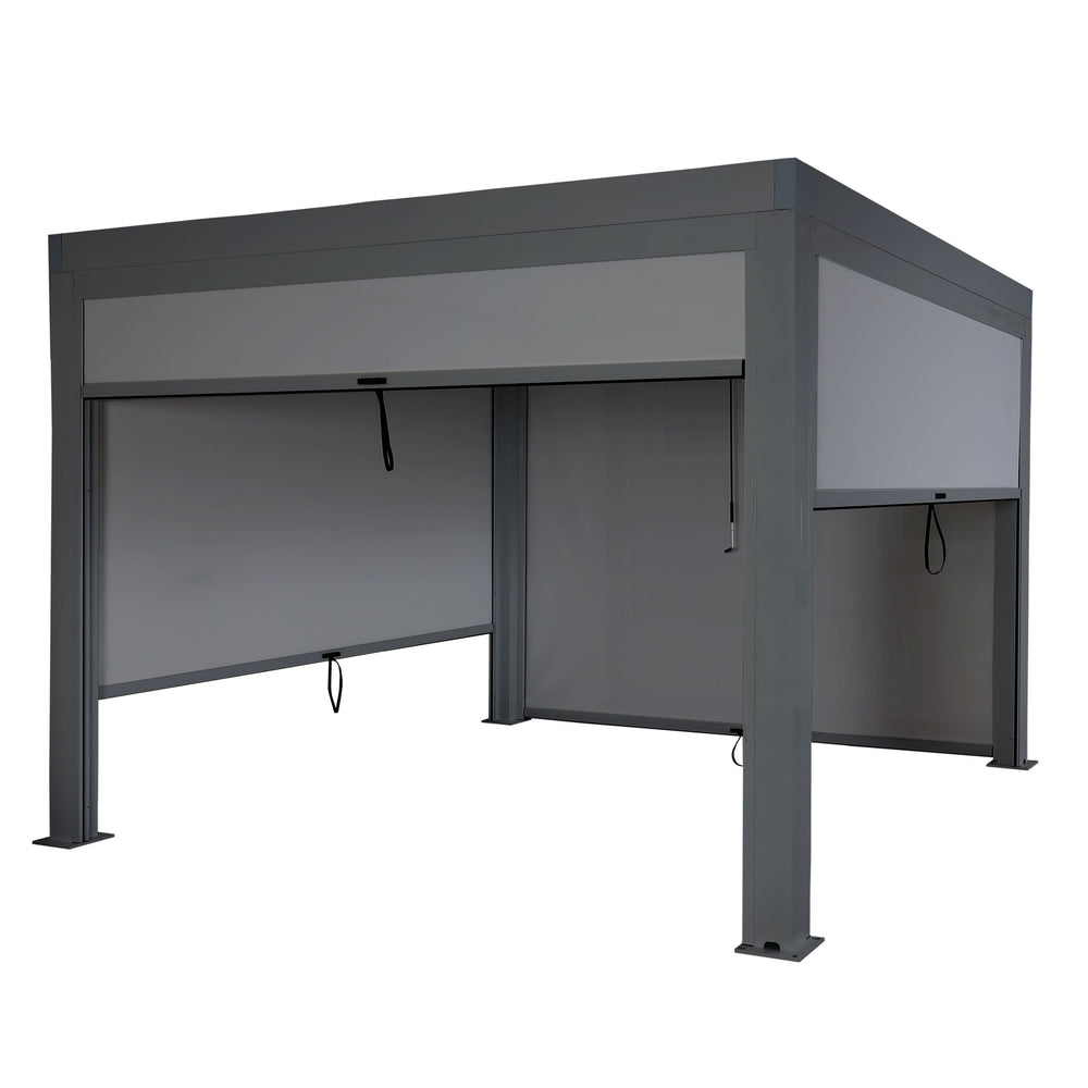 Lamellen Pergola Stanley Aluminium mit Seitenwand und Lamellen-Rollo 3x3m anthrazit