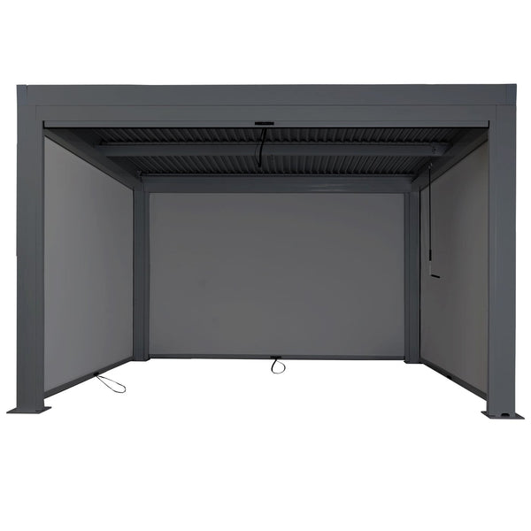 Lamellen Pergola Stanley Aluminium mit Seitenwand und Rollo 3x4m anthrazit