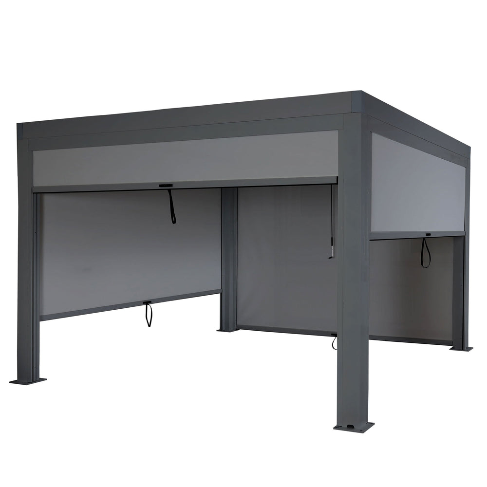 Lamellen Pergola Stanley Aluminium mit Seitenwand und Rollo 3x4m anthrazit