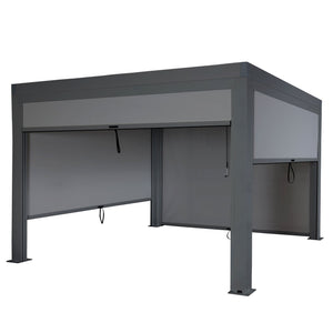 Lamellen Pergola Stanley Aluminium mit Seitenwand und Rollo 3x4m anthrazit