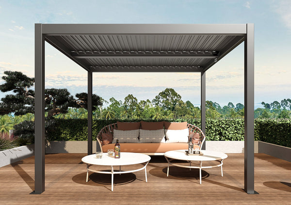 Lamellen-Pavillon 3x4m aus Aluminium, anthrazit, sturmfest
