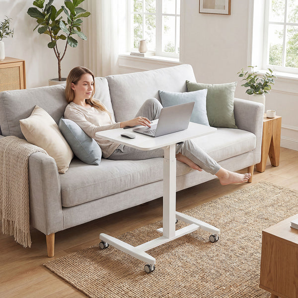 Laptoptisch Stehschreibtisch höhenverstellbar mit Rollen und neigbarer Platte weiss