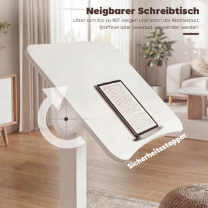 Laptoptisch Stehschreibtisch höhenverstellbar mit Rollen und neigbarer Platte weiss