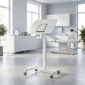 Laptoptisch Stehschreibtisch höhenverstellbar mit Rollen und neigbarer Platte weiss