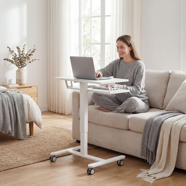 Laptoptisch Stehschreibtisch höhenverstellbar rollbar mit Tastaturablage weiss